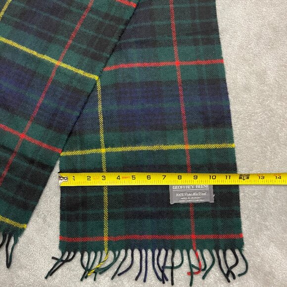 Geoffrey Beene Scarf Pure New Wool Green Tartan Plaid Winter Wrap Unisex - Picture 4 of 6